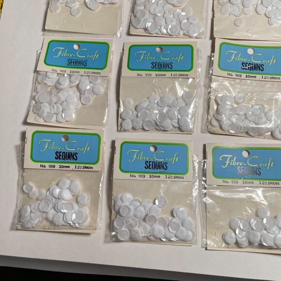 Vintage Sequins Lot of 24 Packages White 10mm Fibre-Craft 959 Crafts NOS - Picture 4 of 6